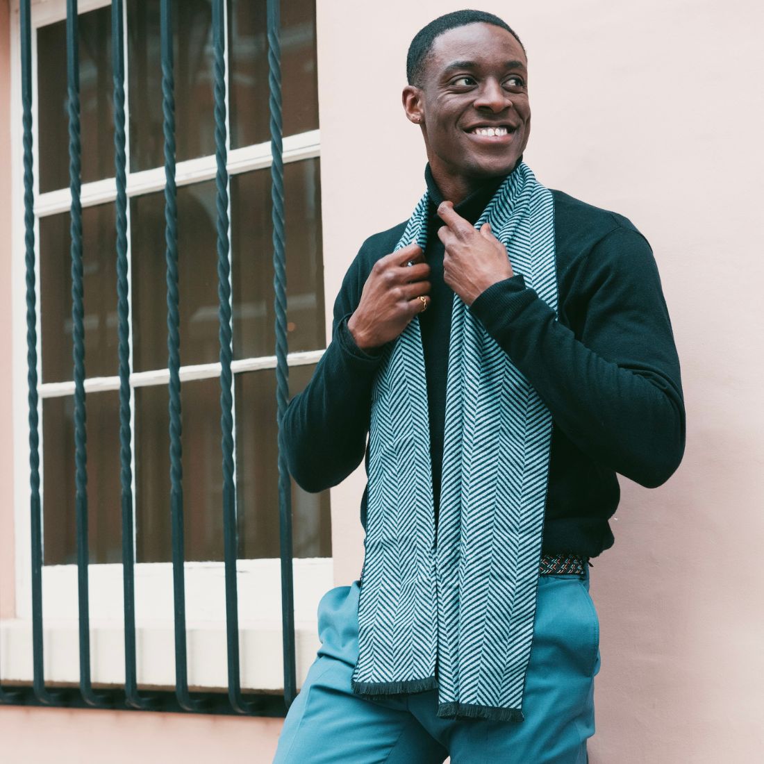 Blue Herringbone Scarf