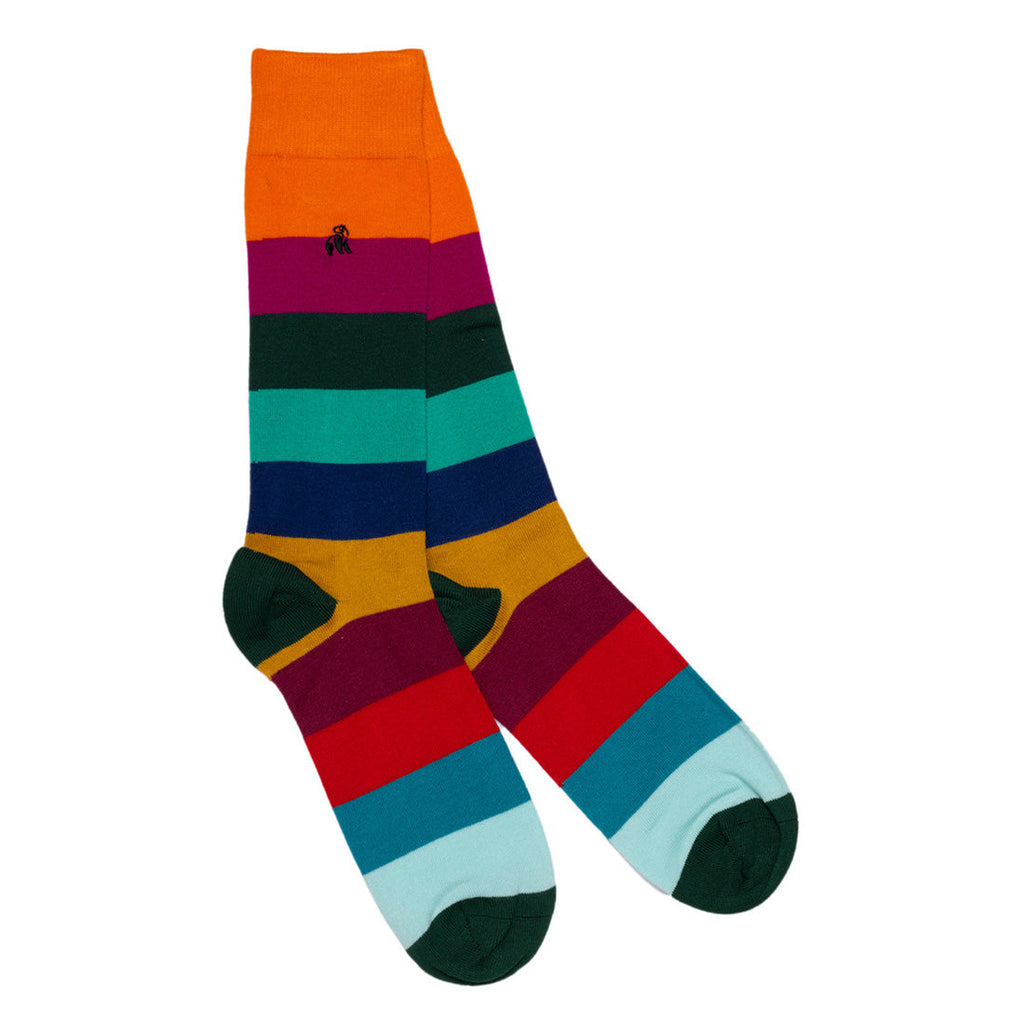Colorful striped sock on a white background