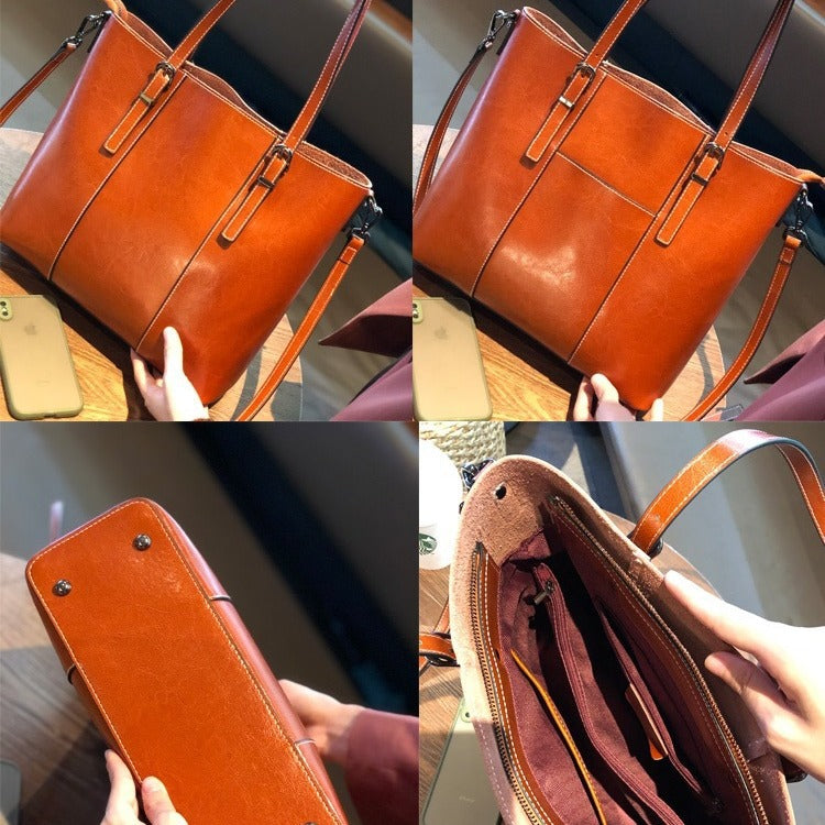 Leather Messenger Tote Bag