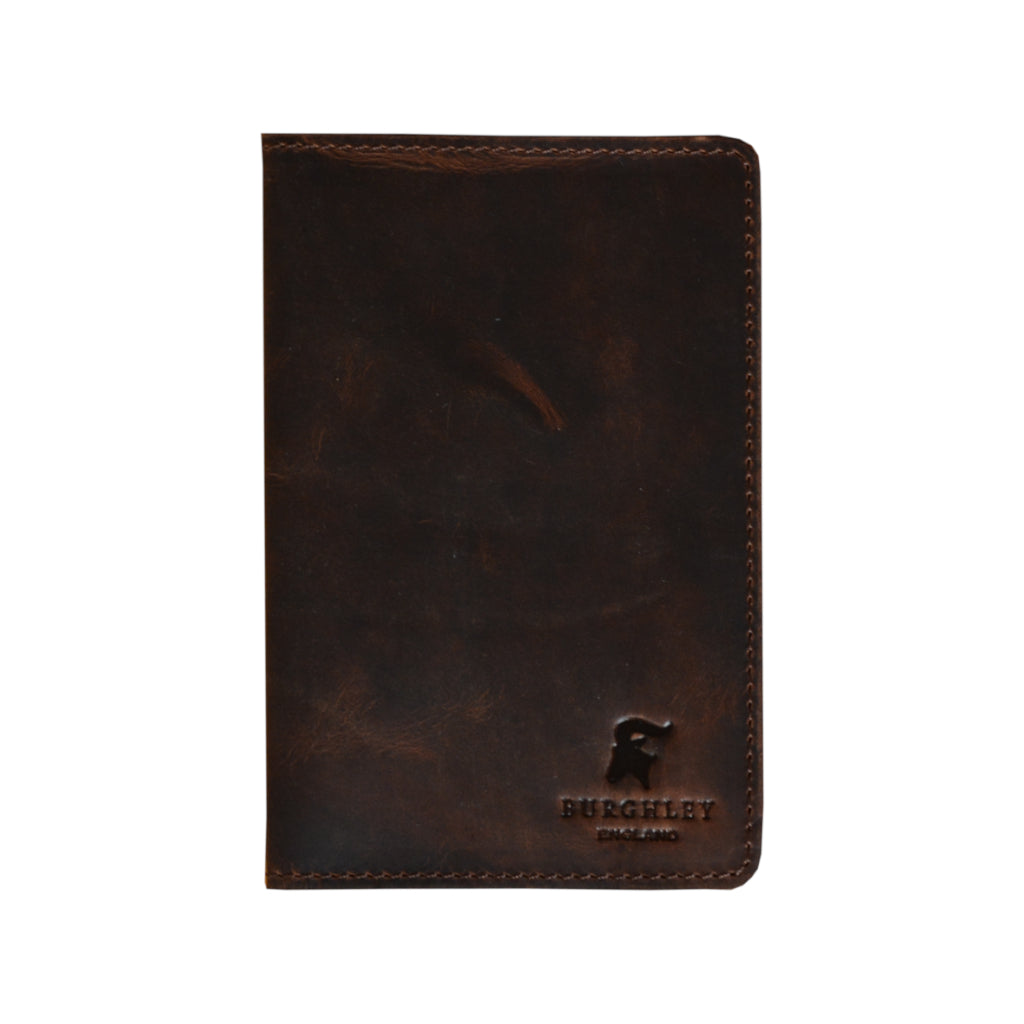 Real leather handmade passport holder in vintage brown.