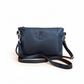Navy blue handbag with a visible brand logo on a white background