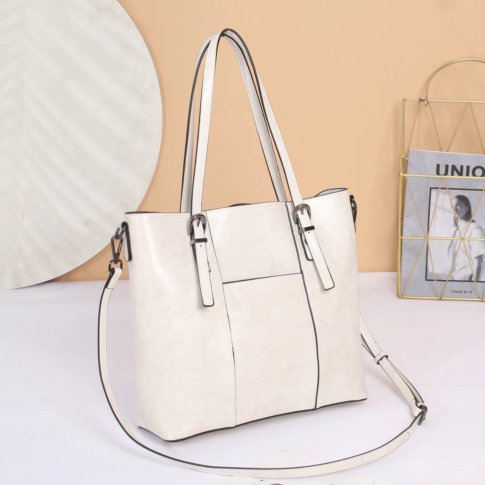 Leather Messenger Tote Bag