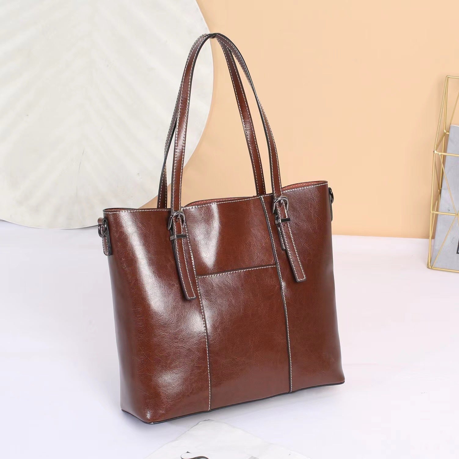 Leather Messenger Tote Bag