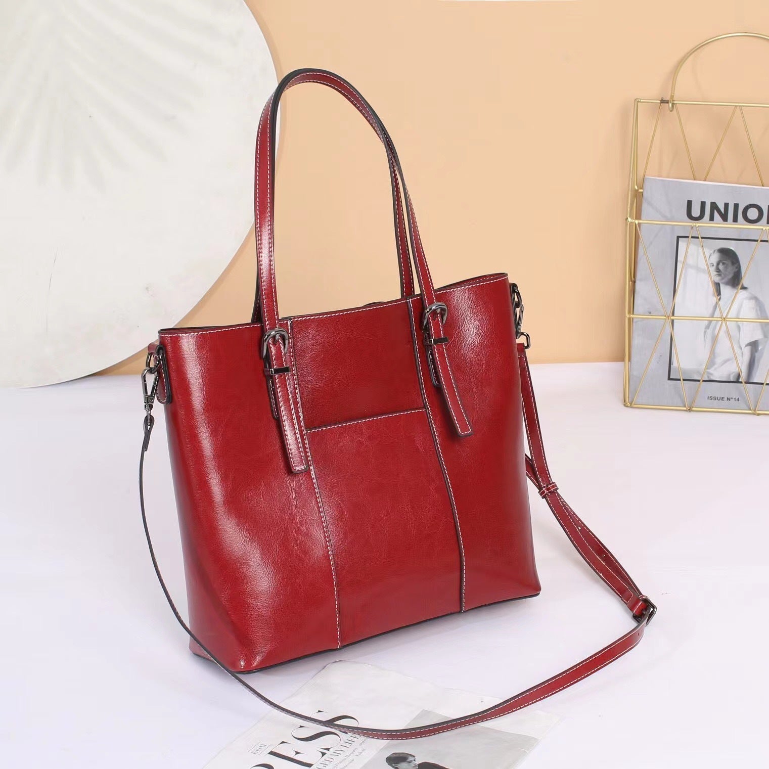 Leather Messenger Tote Bag