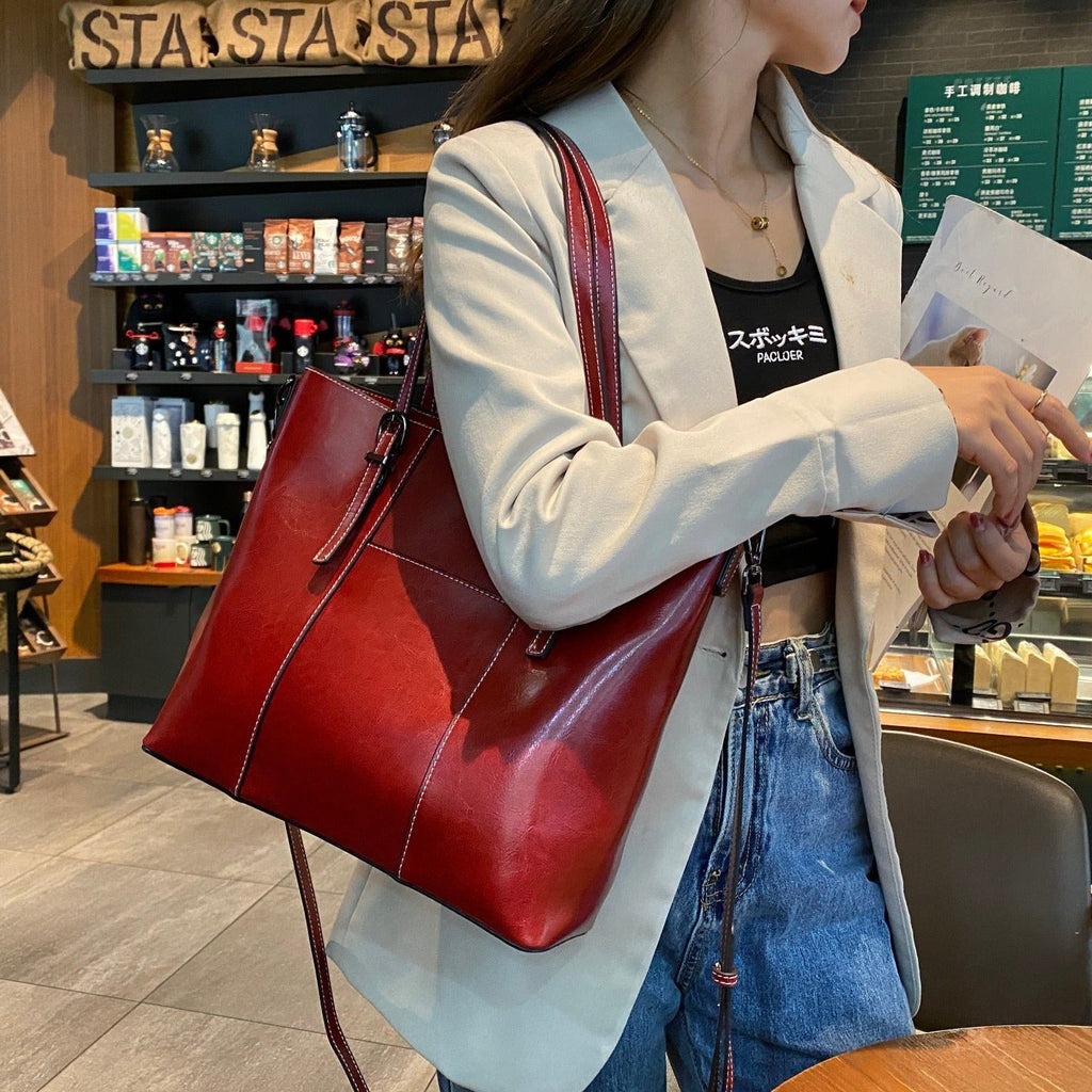 Leather Messenger Tote Bag