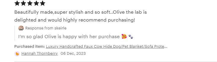 Product review with star rating and text on a white background