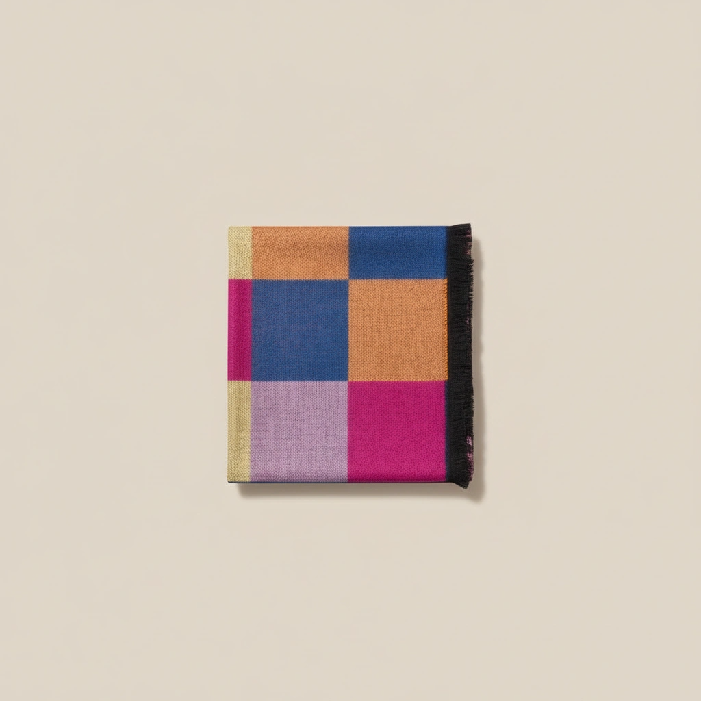 Colorful checkered fabric on a beige background