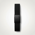 Black watch strap with brand logo on a light gray background
