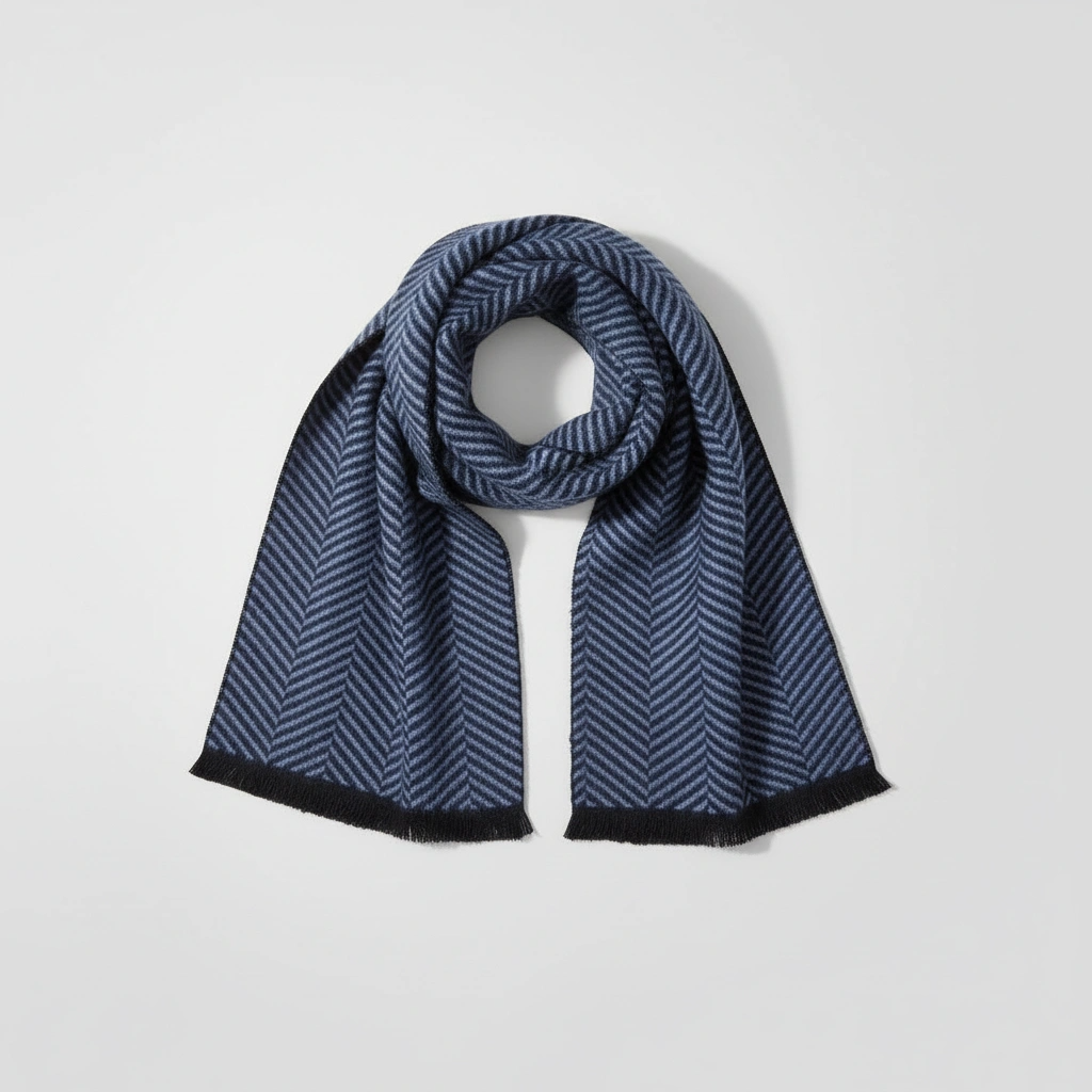 Blue and black striped scarf on a white background