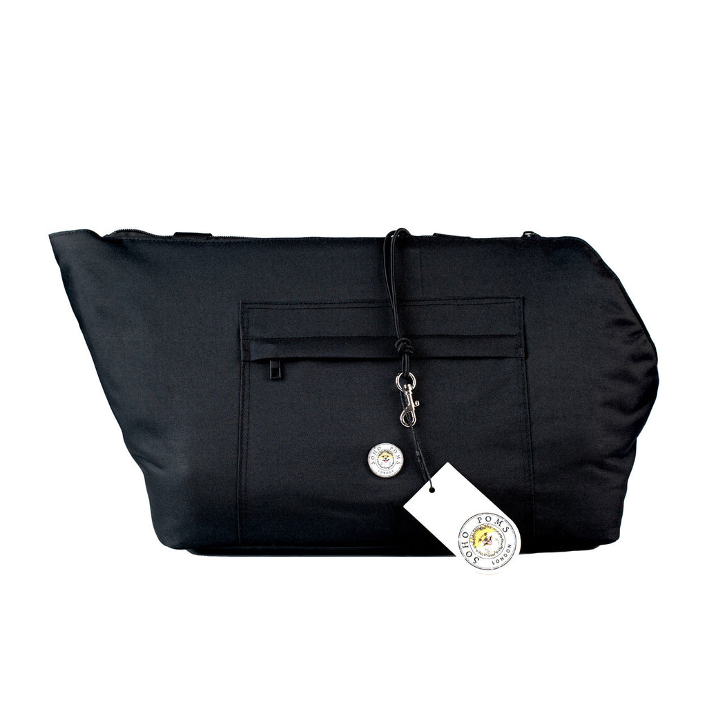 Black bag with a tag on a white background