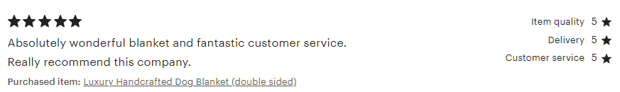 Product review with star ratings and text on a white background