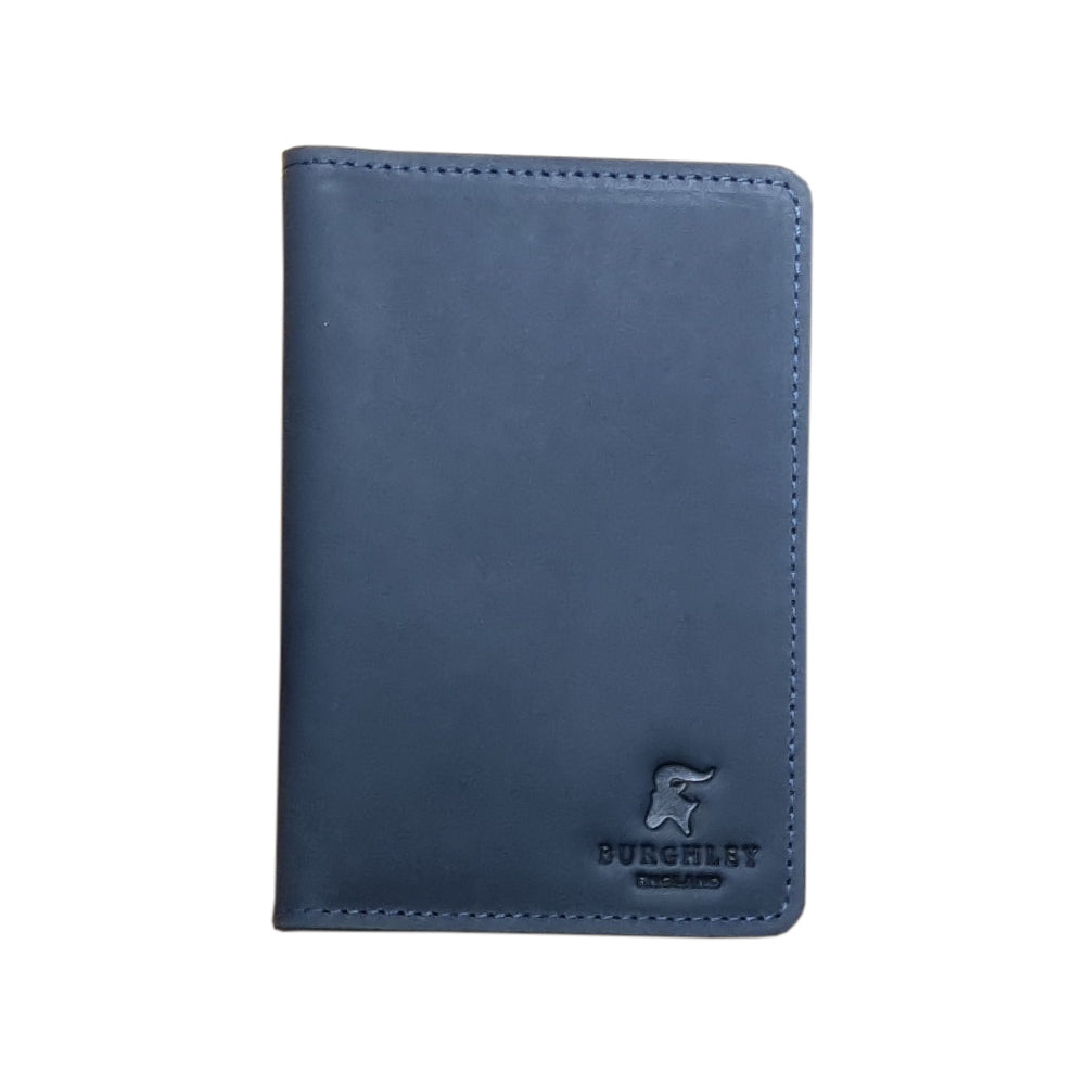 Blue leather passport cover.